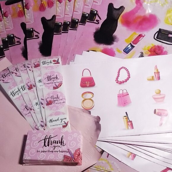 Femme Girlie Shipping Supplies! 30 Poly Mailers + 30 TY Cards + 60TY Stickers - Picture 1 of 14